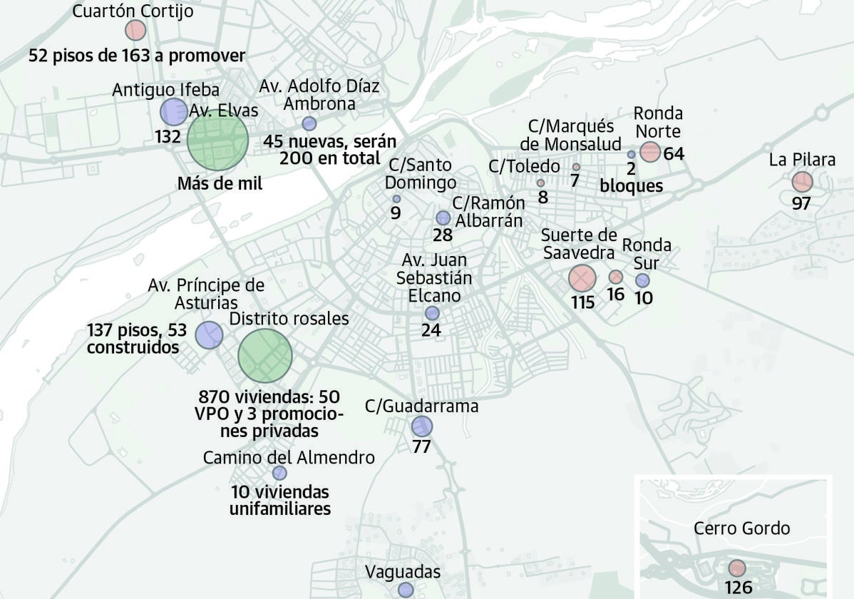 Mapa de nuevas viviendas en Badajoz