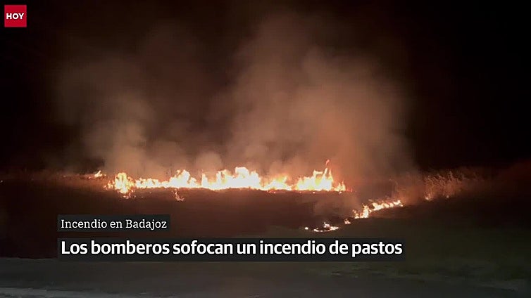 Los bomberos de Badajoz sofocan un incendio de pastos en el Cerro de Reyes