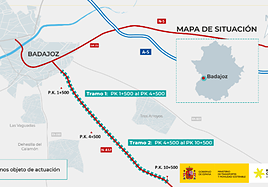 Mapa que indica el tramo cortado de la N-432.