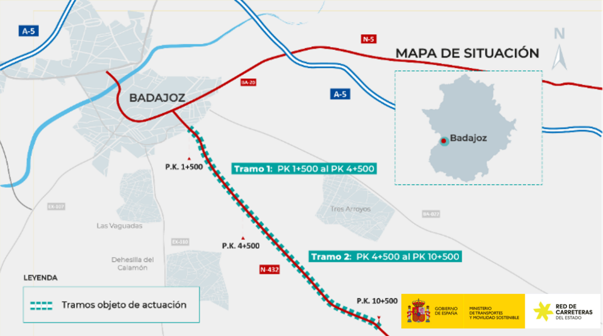 Mapa que indica el tramo cortado de la N-432.