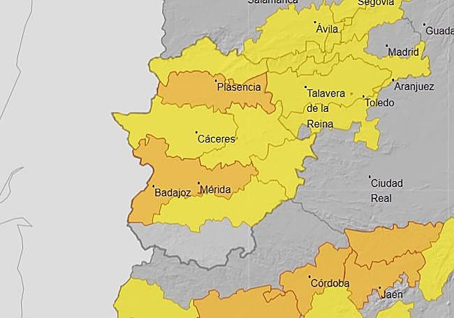 Mapa de avisos por calor para este sábado.