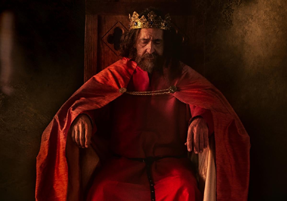 El actor Jesús Lozano, en el cartel de la obra 'Alfonso X, la última cantiga'.