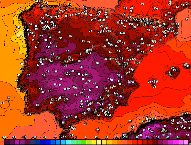Previsión de máximas en superficie para los próximos días.