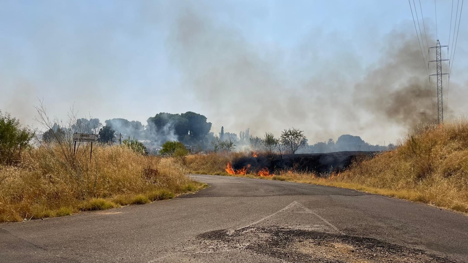 Imágenes del incendio declarado entre La Banasta y Las Golondrinas, en Badajoz