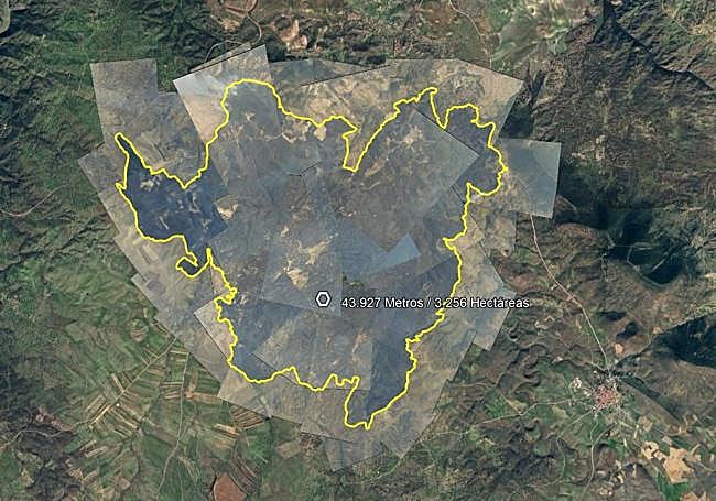 Superficie quemada por las llamas.