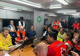 Reunión del Cecopi esta mañana en el Puesto de Mando Avanzando de Jarilla.