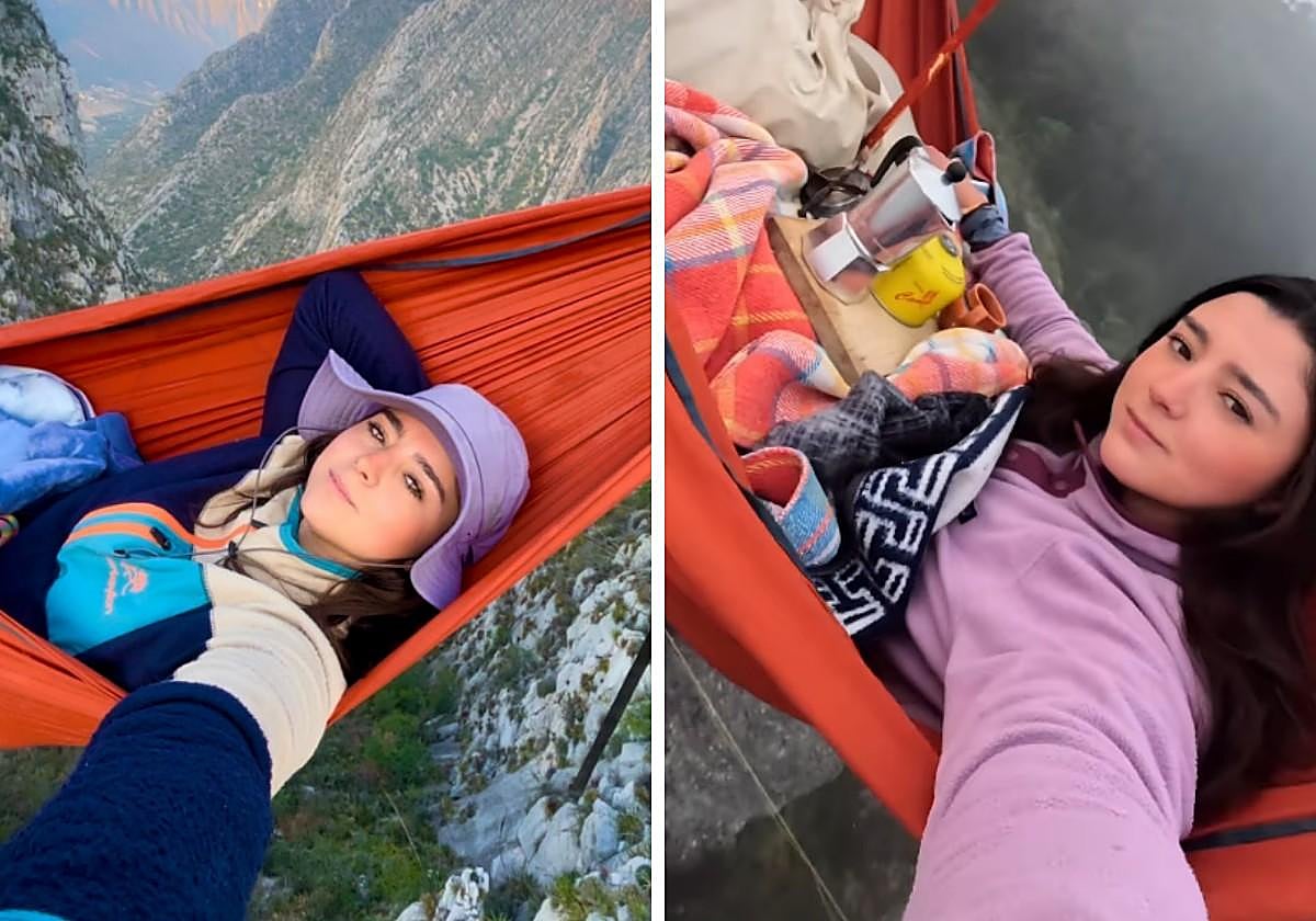 La influencer que acampa en una hamaca entre montañas revela los sorprendentes detalles de su aventura