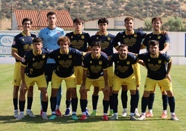 Once inicial del Mérida en el amistoso frente al Santa Amalia.