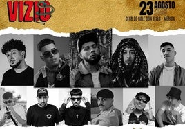 Cartel con los artistas que van a venir a Mérida el próximo sábado dentro de Vizio Festival.