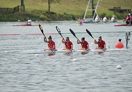 Estefanía Fernández, con el K4 500 español en semifinales.