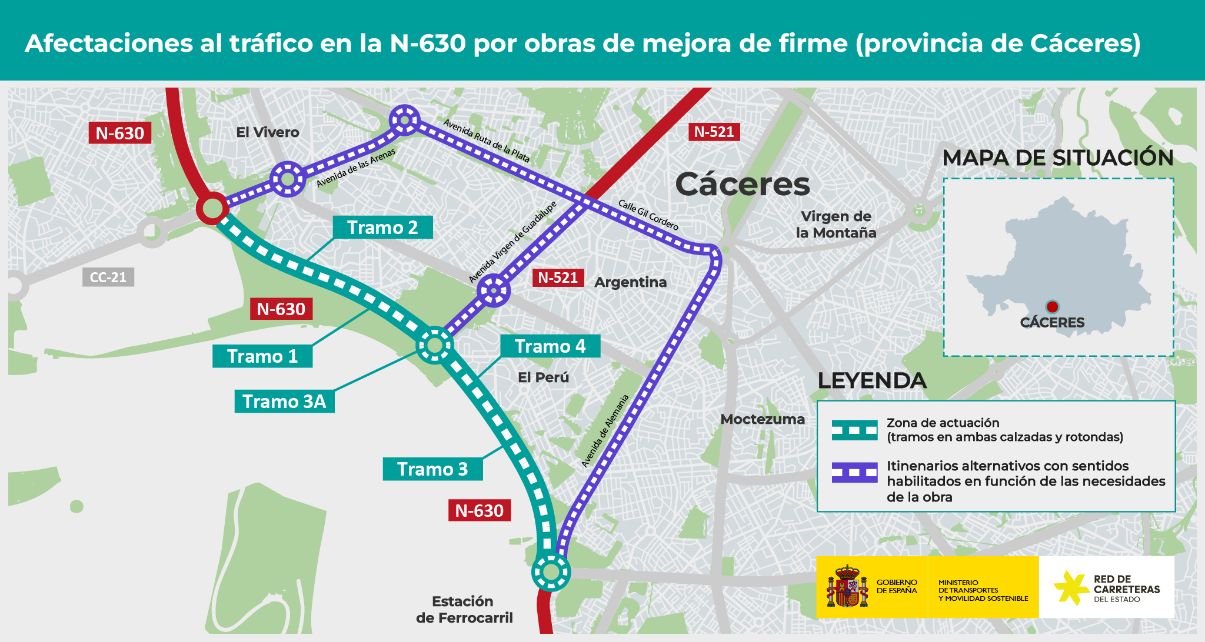 Restricciones de tráfico por obras en la avenida del Ferrocarril de Cáceres desde este martes