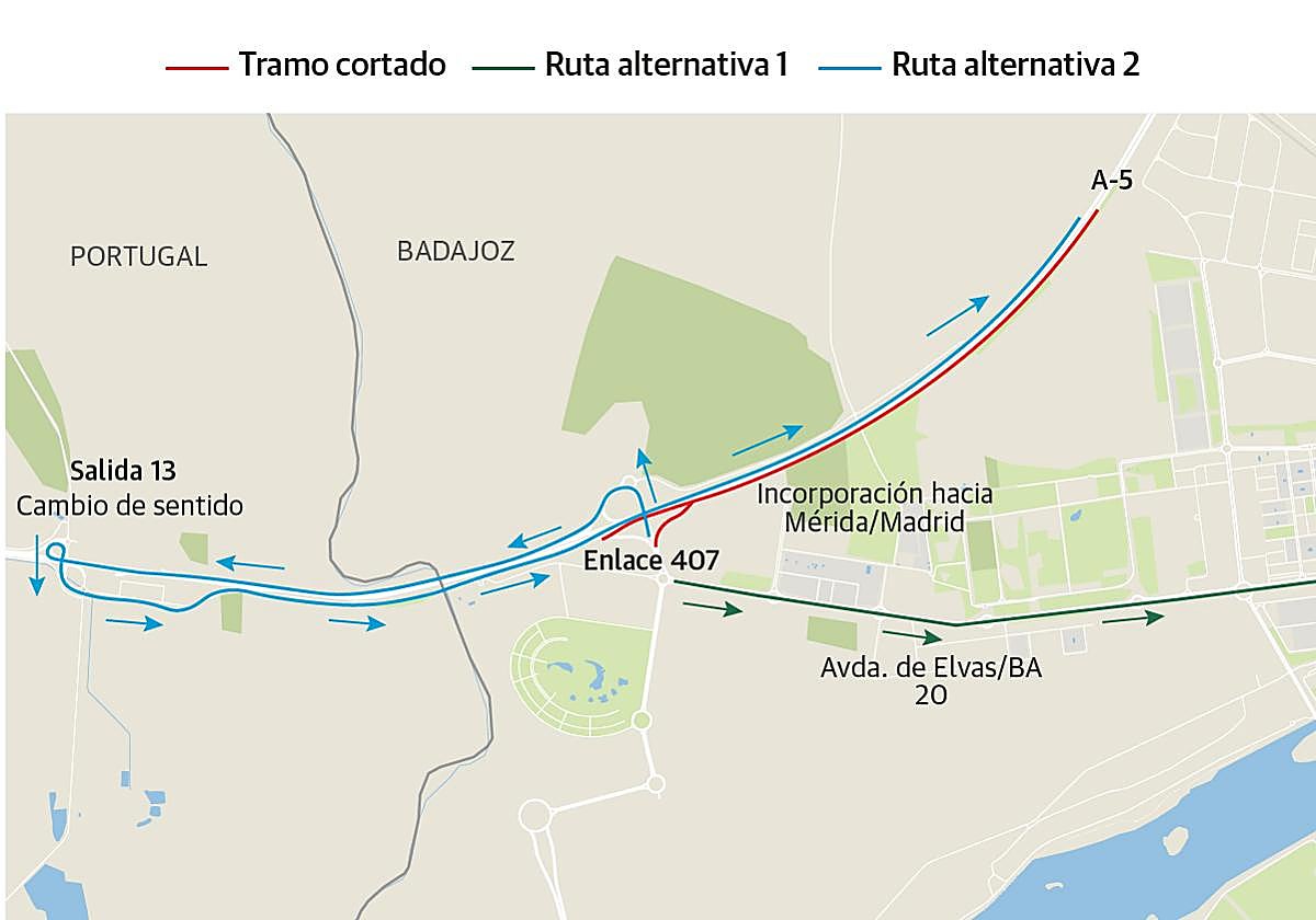 Nuevos cortes de tráfico en la A-5 derivan a los coches por la avenida de Elvas desde este jueves