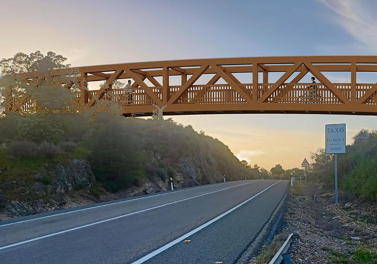 Infografía de la pasarela de madera que cruzará la N-630.