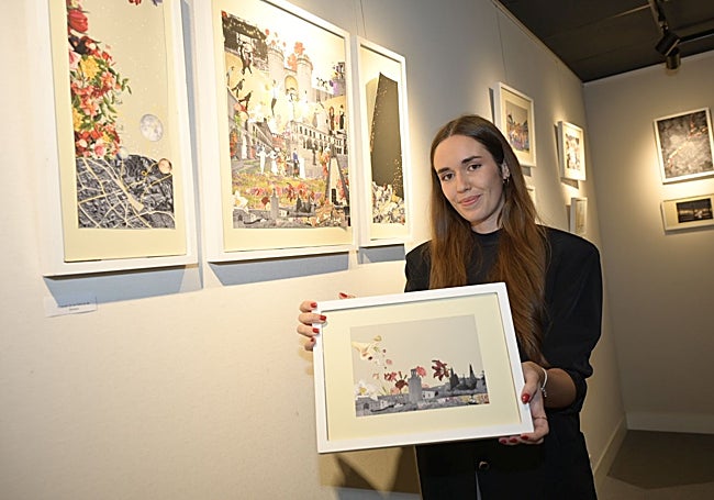 Celeste Pinilla con su obra, en la Sala de Ámbito Cultural de El Corte Inglés desde el 1 de septiembre.