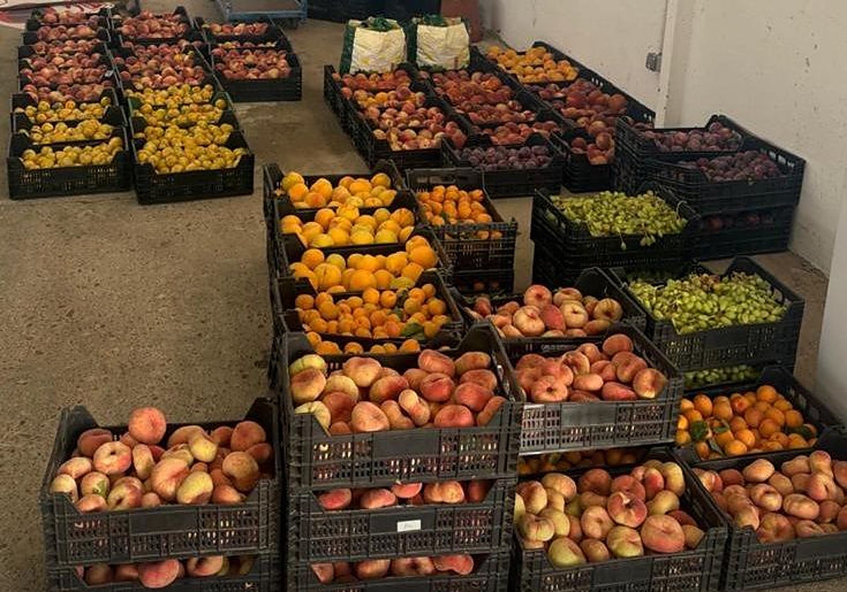 Fruta incautada en el mercadillo del domingo, ayer, en Badajoz.