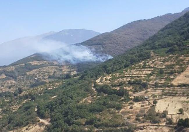 Vista aérea de la zona donde se ha reactivado el incendio de Jarilla.