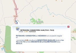 Aviso de la DGT de Tráifco con las retenciones en la A-66 por un coche ardiendo.