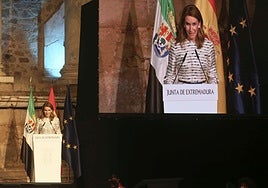 María Cremades, responsable de Tapiz Verde, en el discurso ciudadano en el acto de entrega de las Medallas de Extremadura.