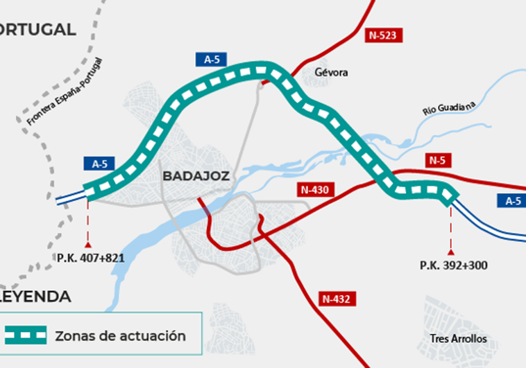 Nuevos cortes en la A-5 en Badajoz: estos son los desvíos alternativos esta semana