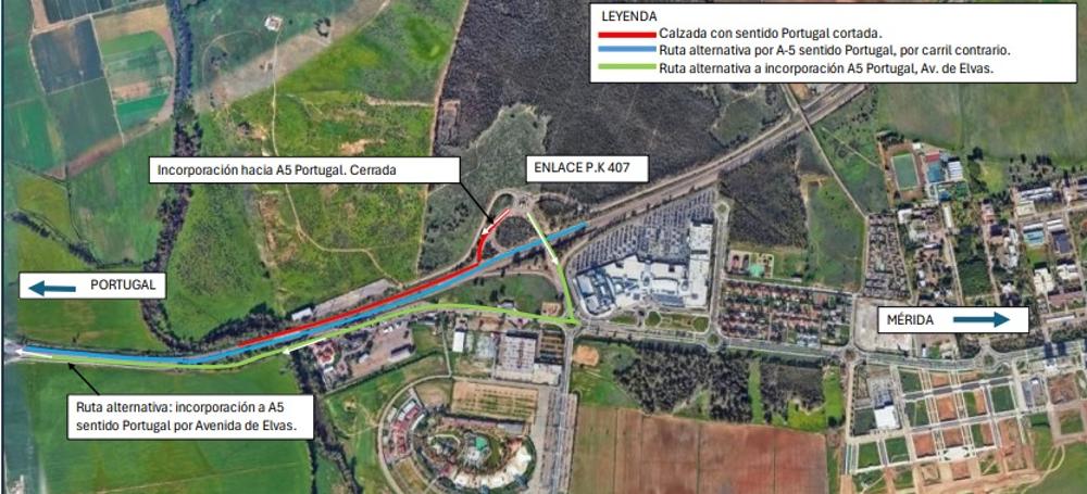 Ruta alternativa a incorporación a A-5 enlace 407 hacia Portugal.