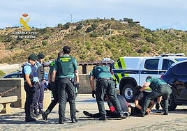 Un momento de la intervención de la Guardia Civil y la GRN en Alcántara.