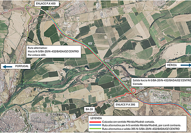 Ruta alternativa a la salida en la A-5 en el enlace 395 hacia N-5/BA-20/N-432/