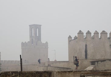 El humo de las quemas de rastrojos y la niebla tiñen de gris el cielo de Badajoz