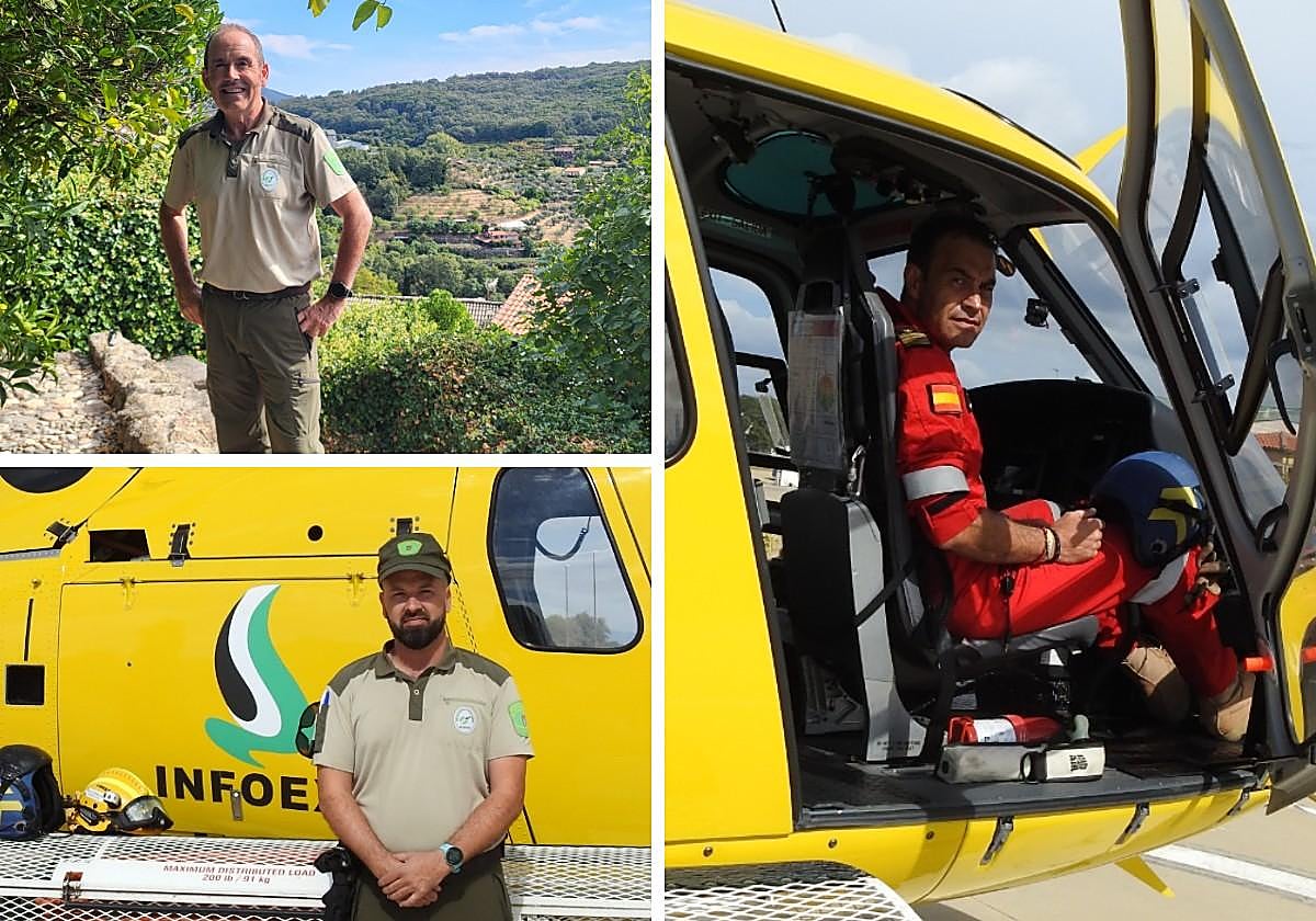 Los agentes del Medio Natural Andrés Bellido Serrano y Alberto Pablos Álvarez, y el piloto del Infoex Antonio Abrain Blanco.