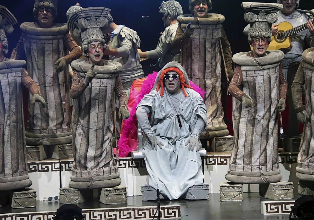 Actuación de la chirigota La Marara, en la pasada edición del Carnaval Romano.