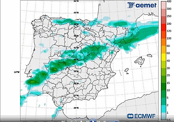 Previsión de precipitación para los dos próximos días, según el modelo ECMWF.