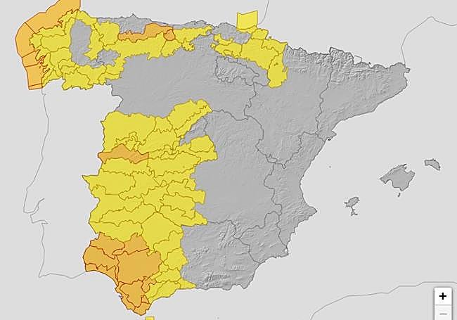 Avisos acitvos en Extremadura para este miércoles.