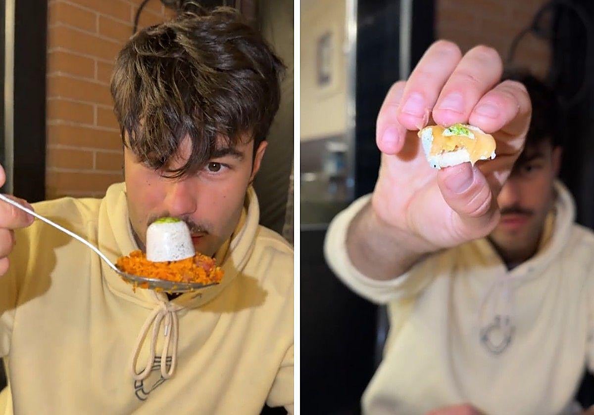 Peldanyos probando el bombón de migas extremañas.