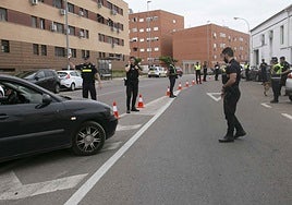 Agentes de la Policía Local durante un control, junto a policías nacionales, en Mérida.