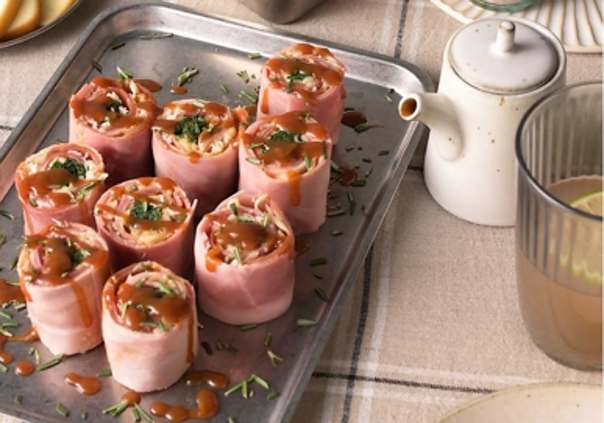 Rollitos de jamón y queso caramelizados