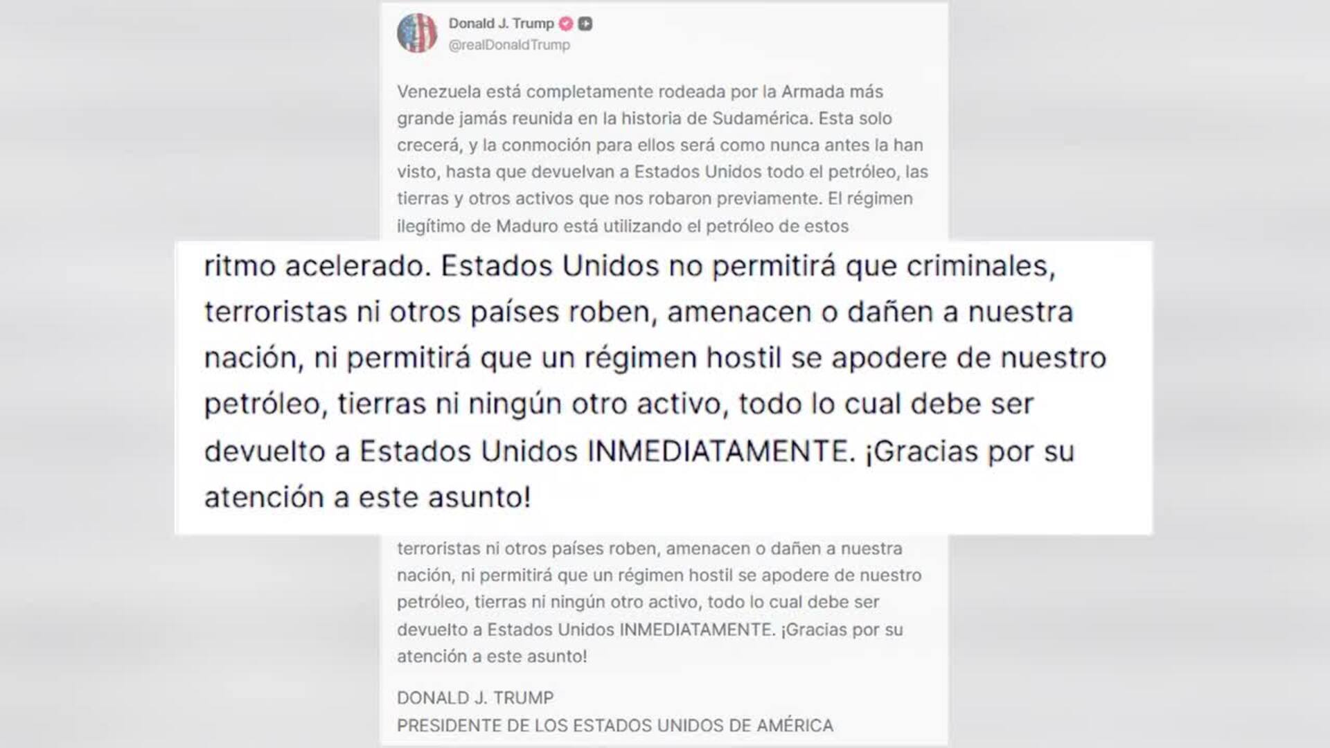 Trump ordena el bloqueo "total" de los petroleros sancionados que entren y salgan de Venezuela