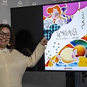 Ana Belén Morillo, junto al cartel, esta mañana.