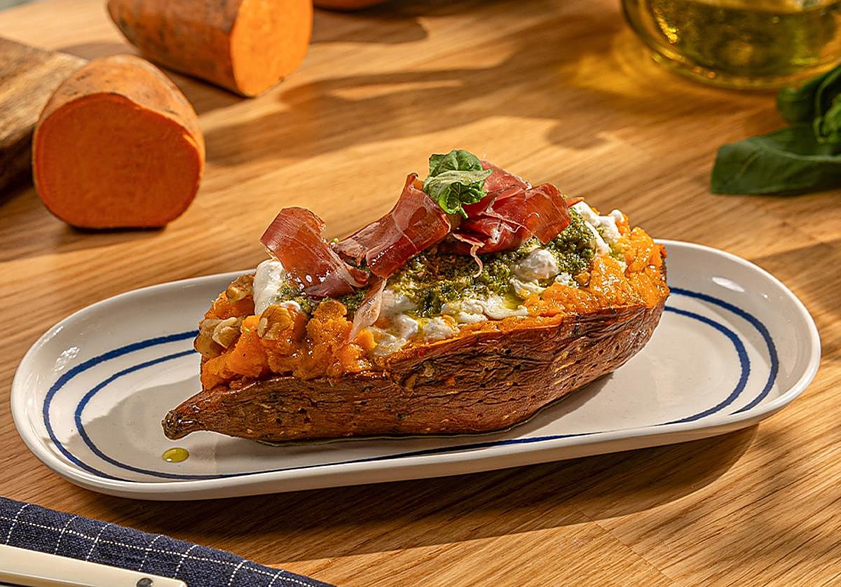 Receta de boniato al horno con jamón y queso