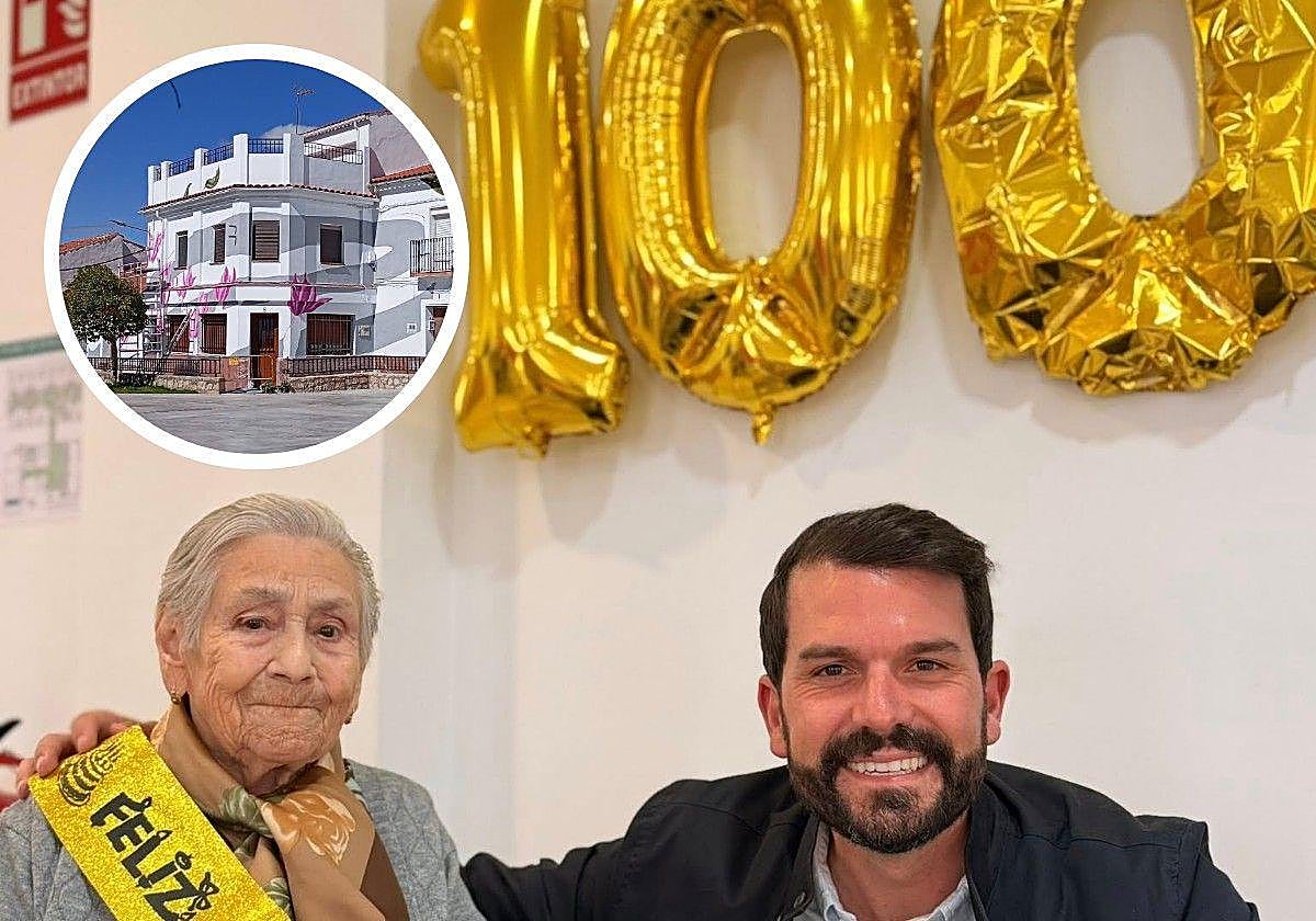 Isabel, la vecina de Salorino que ha cumplido 100 años, junto a Sánchez Cotrina