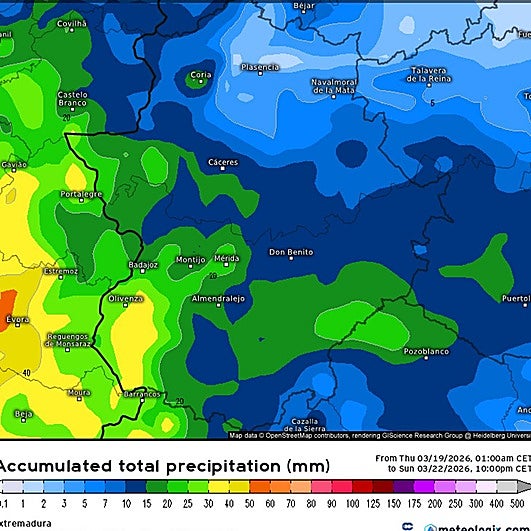 Borrasca Therese: así afectará este fin de semana a Extremadura