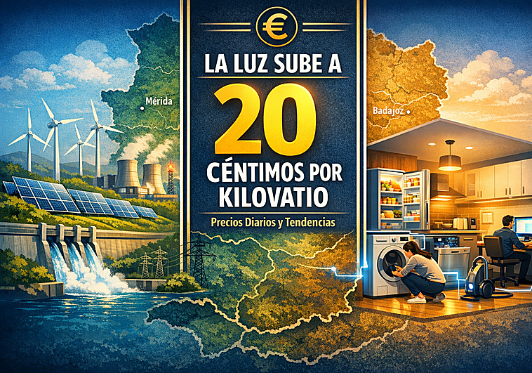 La luz sube a 20 céntimos por kilovatio este 1 de abril en Extremadura