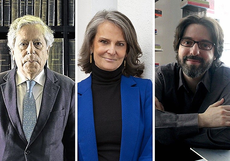 Andrés Neuman, Isabel San Sebastián y Miguel Ángel Aguilar, en la Feria del Libro de Cáceres