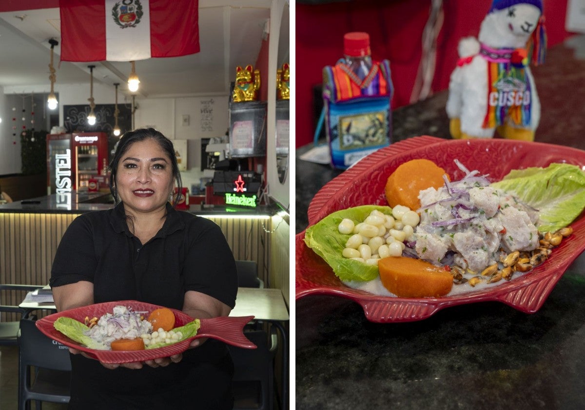 Marta, al frente de 'Sabor latino', mostrando su ceviche