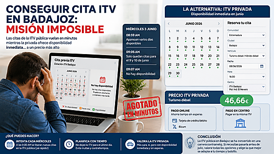 Conseguir cita para la ITV en Badajoz se ha convertido en una carrera contrarreloj