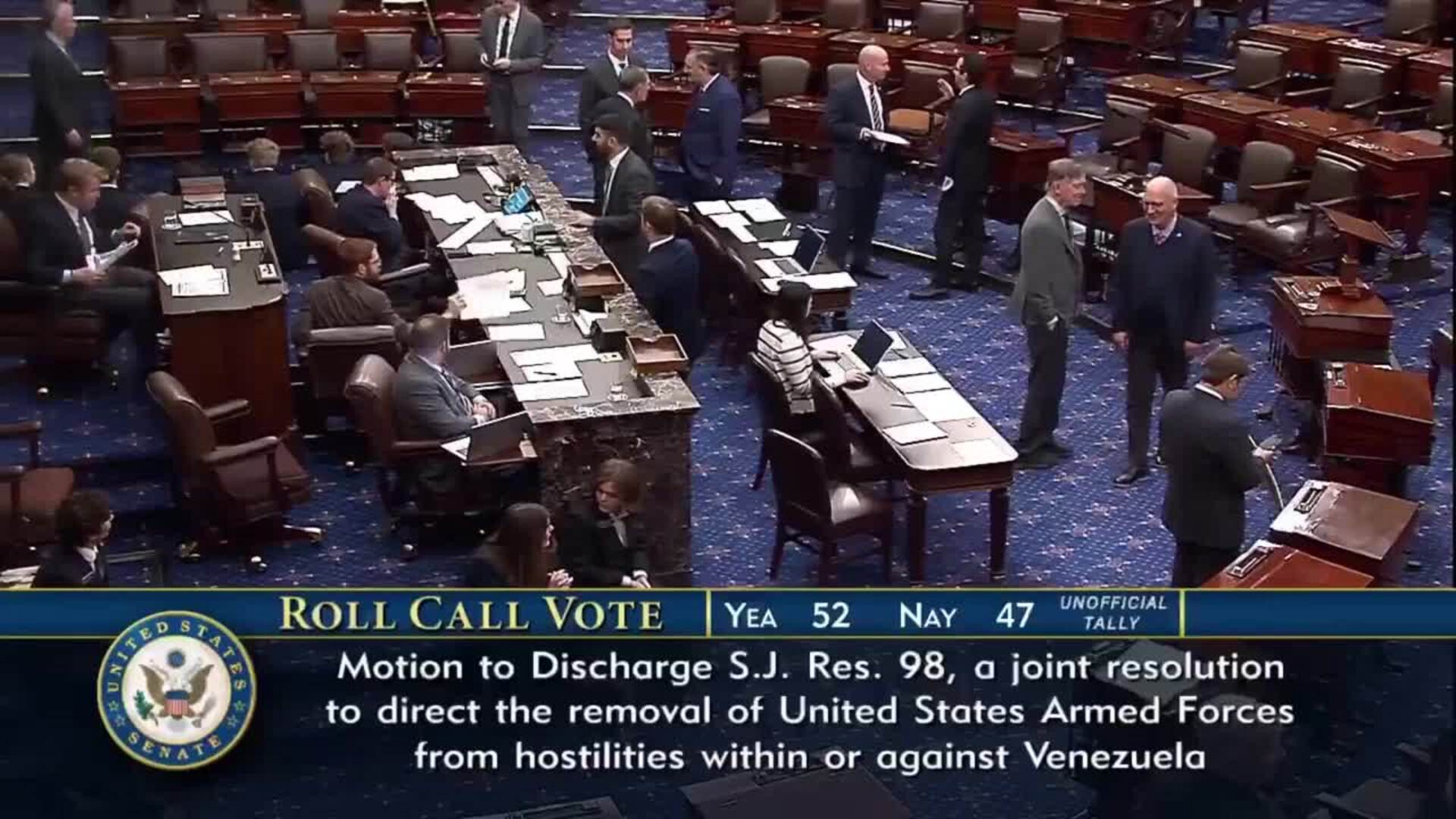 Senado de EEUU aprueba una resolución para que Trump no realice acciones militares sin permiso