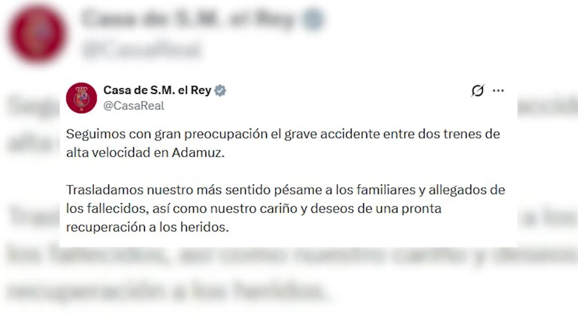 Los Reyes Felipe y Letizia reaccionan "con preocupación" al accidente ferroviario en Adamuz
