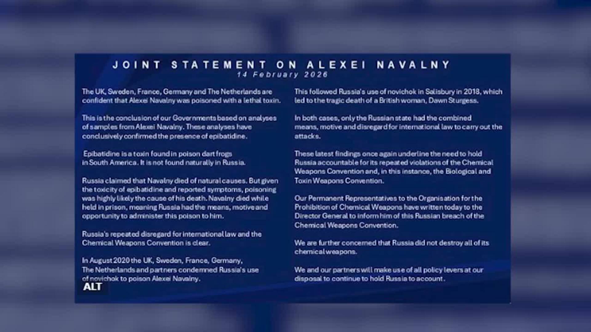 Alemania y Reino Unido acusan a Rusia de asesinar al líder opositor Alexei Navalni