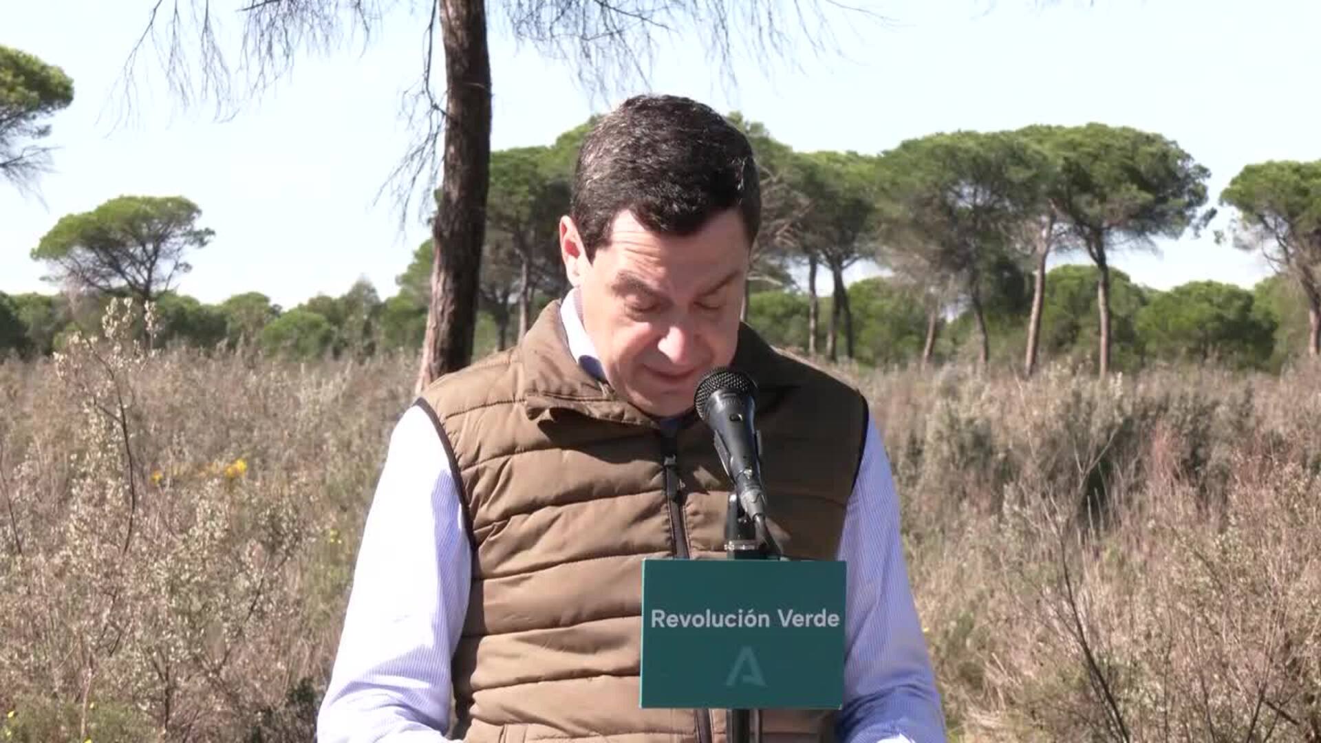 Moreno resalta el renacer de Doñana con 1,8 millones de nuevas plantas tras el incendio de 2017