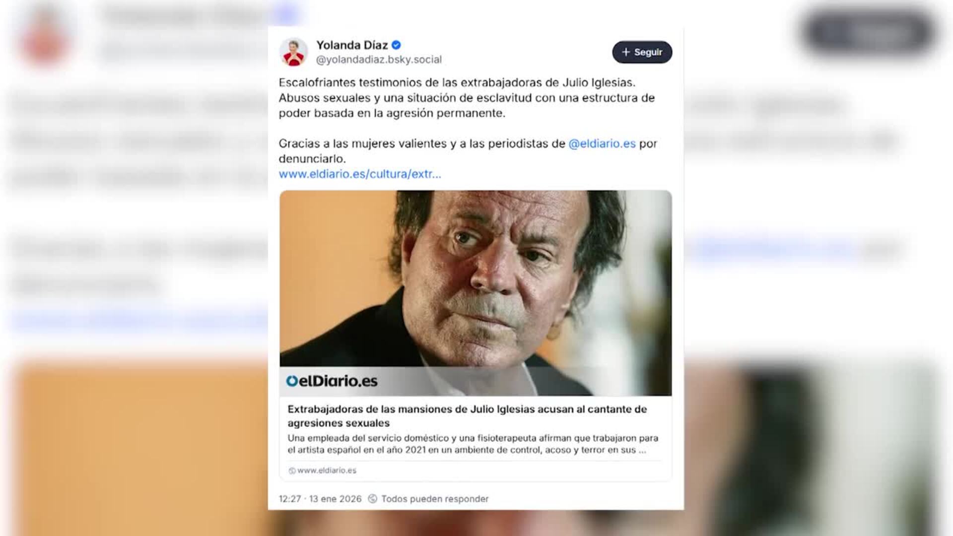 Julio Iglesias demanda a Yolanda Díaz por acusarle de "esclavitud" contra sus trabajadoras