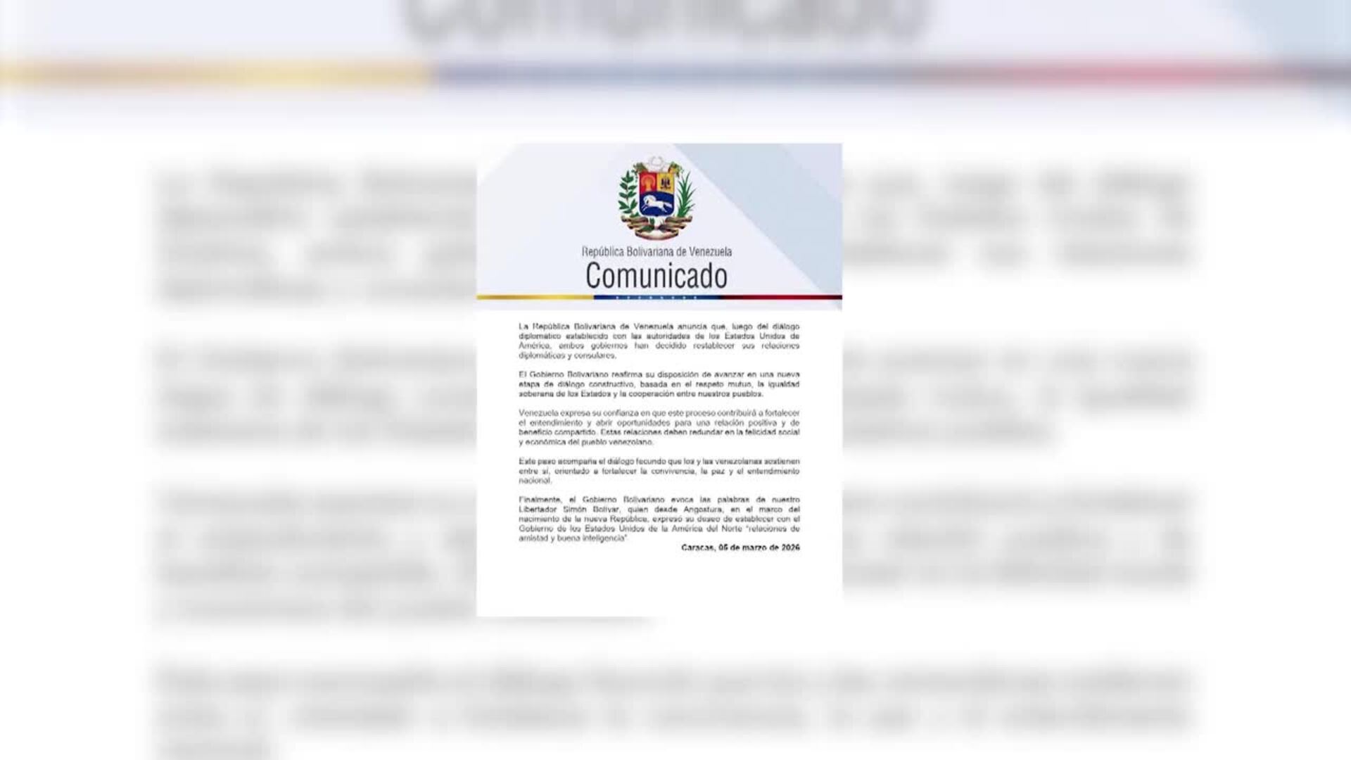 EEUU y Venezuela acuerdan restablecer relaciones diplomáticas