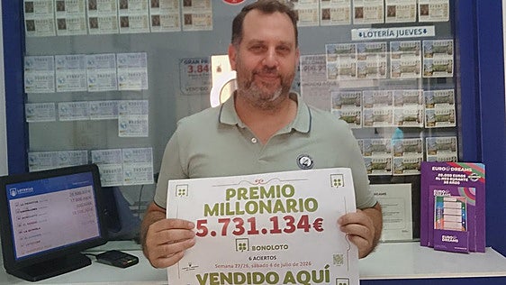 Sergio Domínguez da el mayor premio de la Bonoloto en Extremadura: 5 millones de euros